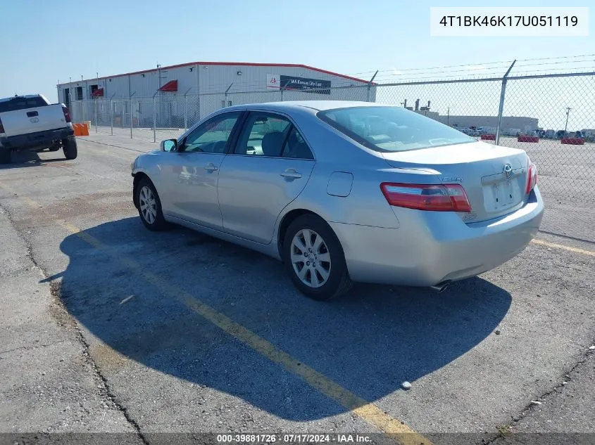 4T1BK46K17U051119 2007 Toyota Camry Xle V6