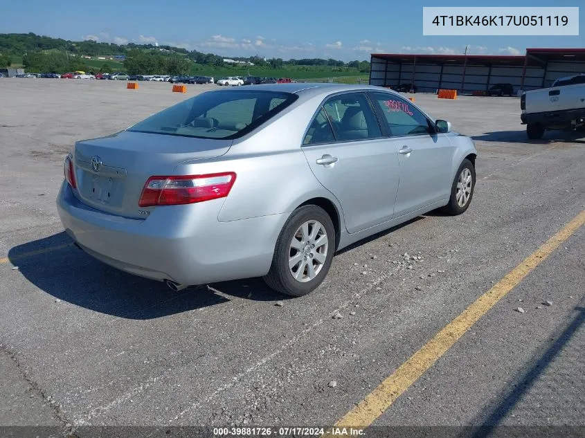 4T1BK46K17U051119 2007 Toyota Camry Xle V6