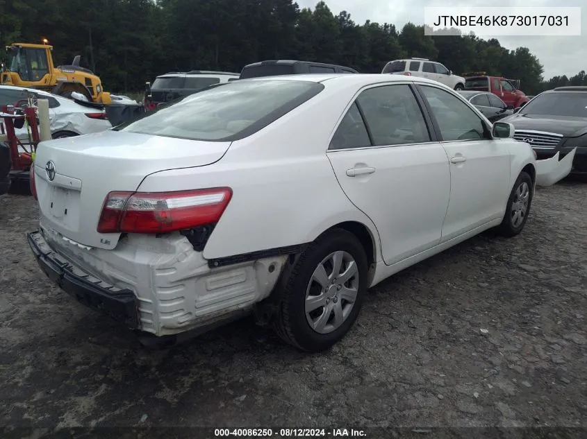 JTNBE46K873017031 2007 Toyota Camry Le