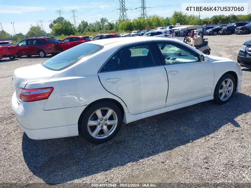 2007 Toyota Camry Se VIN: 4T1BE46K47U537060 Lot: 40112949