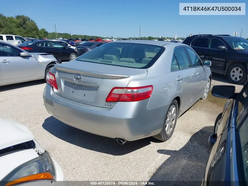 2007 Toyota Camry Xle V6 VIN: 4T1BK46K47U500034 Lot: 40120574