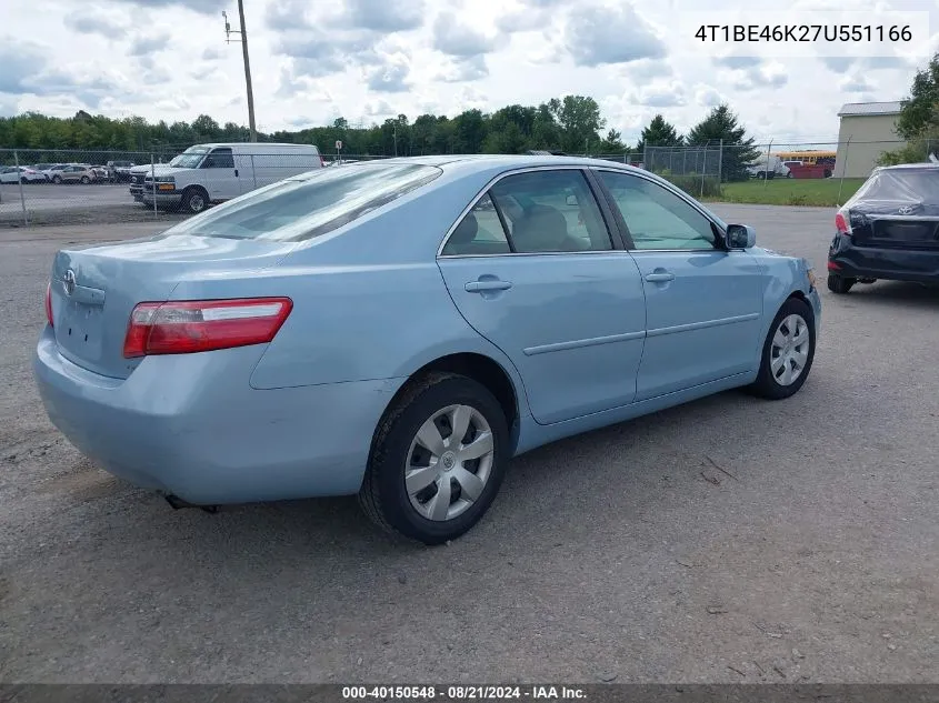 2007 Toyota Camry Le VIN: 4T1BE46K27U551166 Lot: 40150548