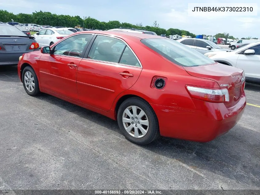 2007 Toyota Camry Hybrid VIN: JTNBB46K373022310 Lot: 40158593