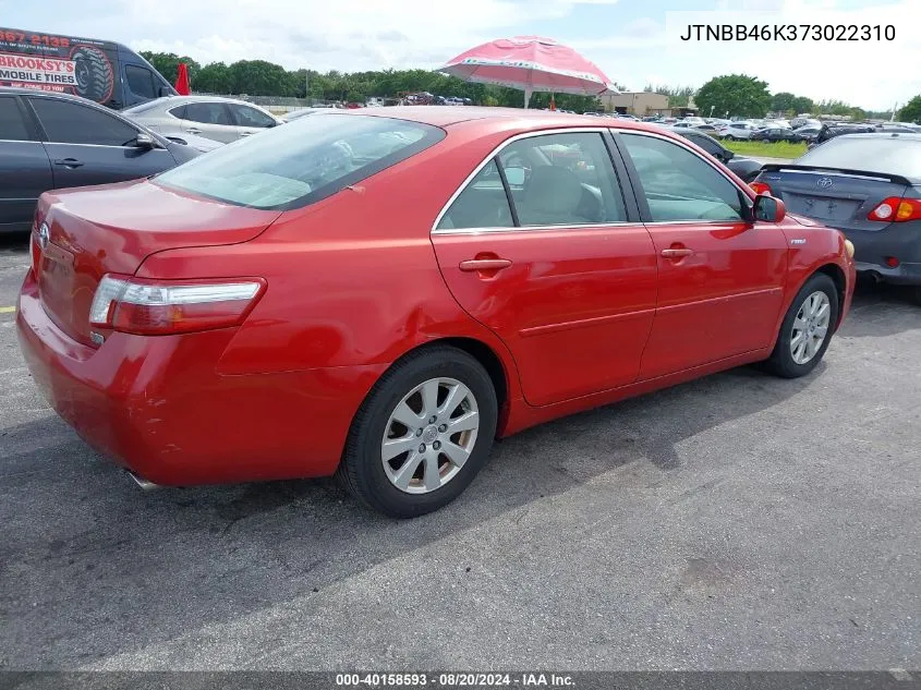 2007 Toyota Camry Hybrid VIN: JTNBB46K373022310 Lot: 40158593