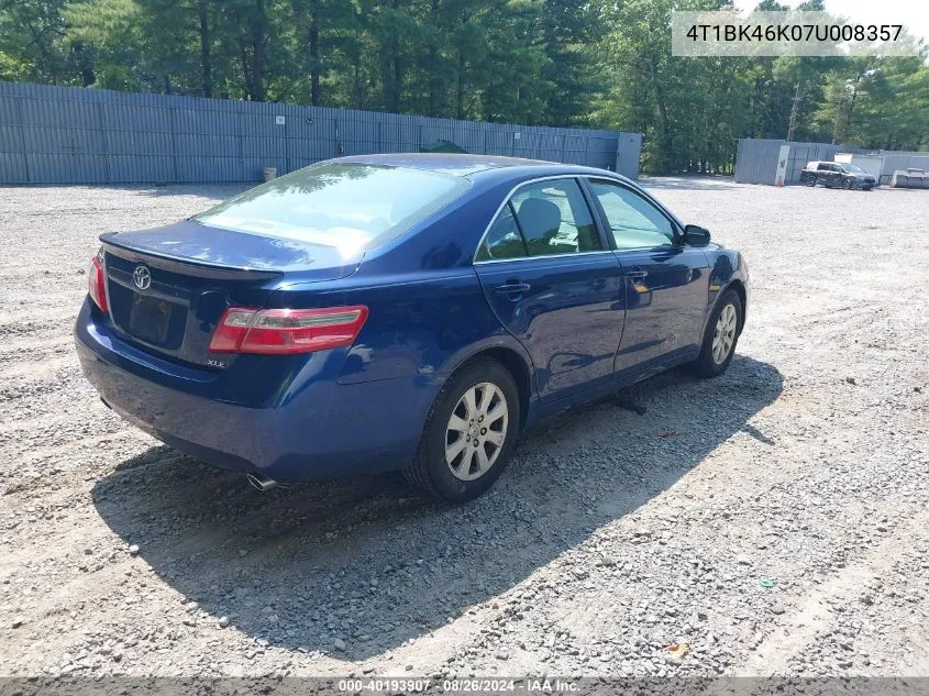 2007 Toyota Camry Xle V6 VIN: 4T1BK46K07U008357 Lot: 40193907