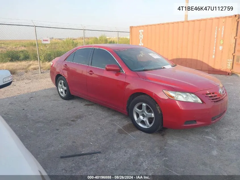 2007 Toyota Camry Le VIN: 4T1BE46K47U112759 Lot: 40196888