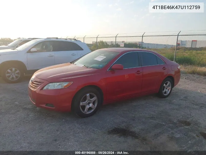 2007 Toyota Camry Le VIN: 4T1BE46K47U112759 Lot: 40196888