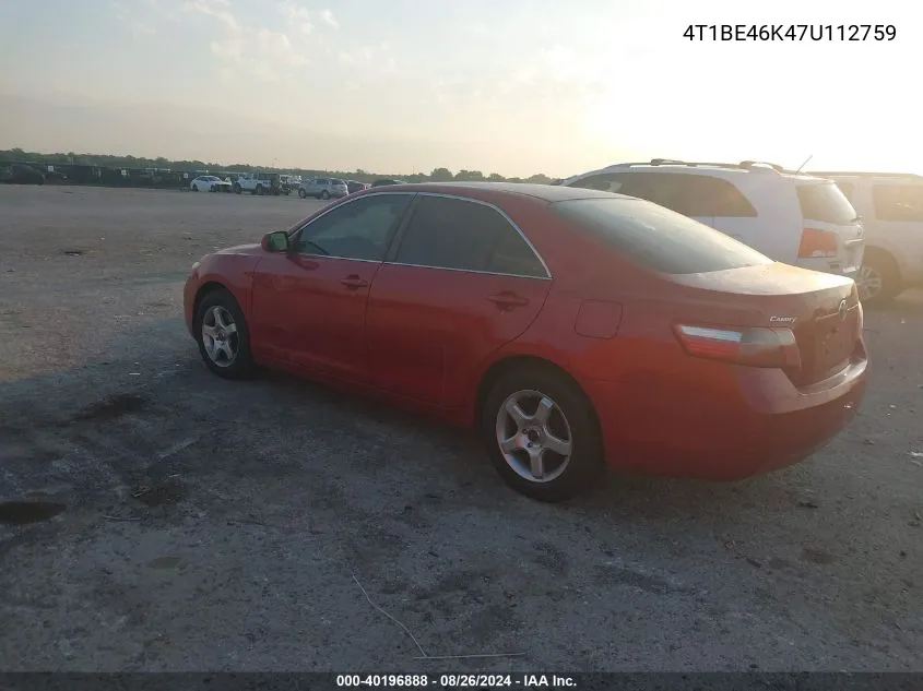 2007 Toyota Camry Le VIN: 4T1BE46K47U112759 Lot: 40196888