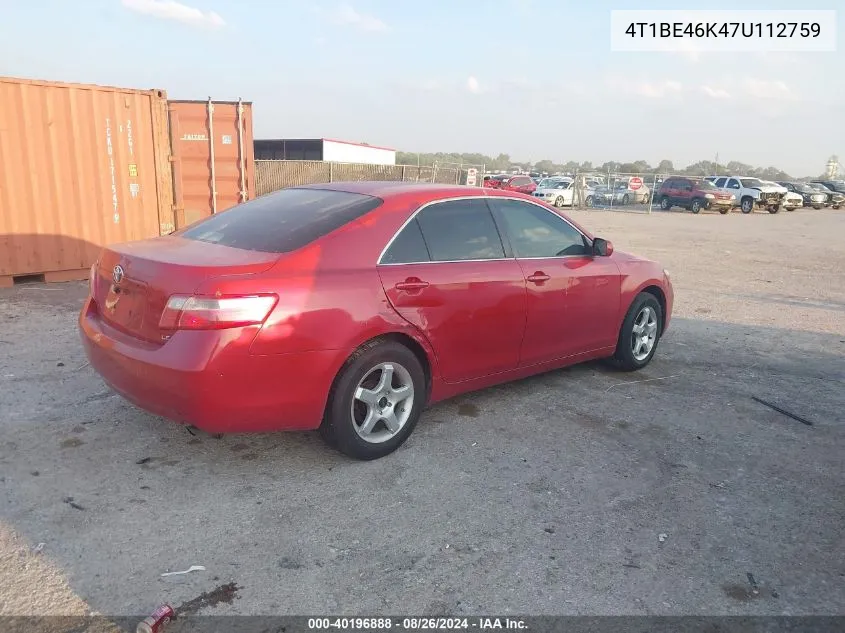 4T1BE46K47U112759 2007 Toyota Camry Le