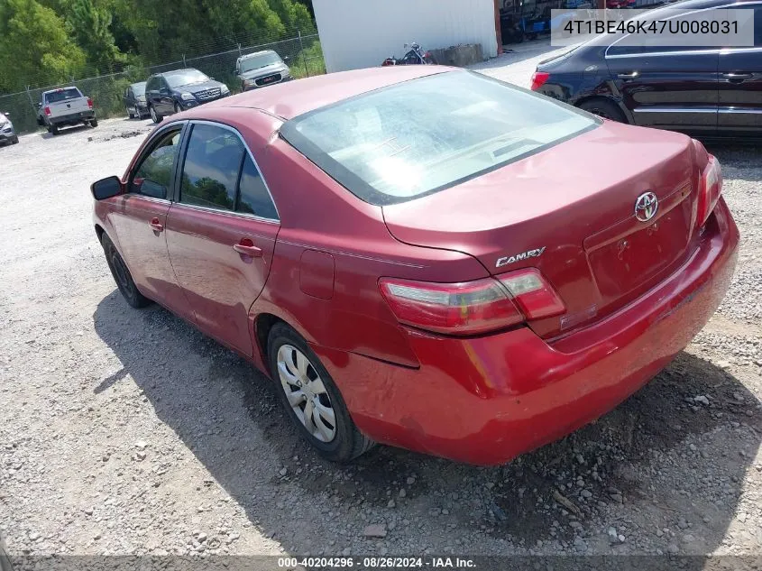 2007 Toyota Camry Le VIN: 4T1BE46K47U008031 Lot: 40204296