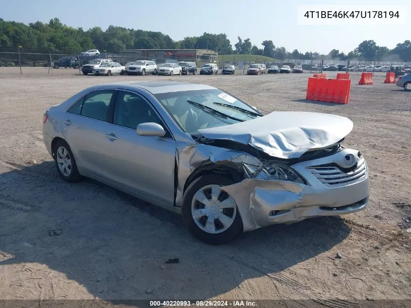 2007 Toyota Camry Le VIN: 4T1BE46K47U178194 Lot: 40220993