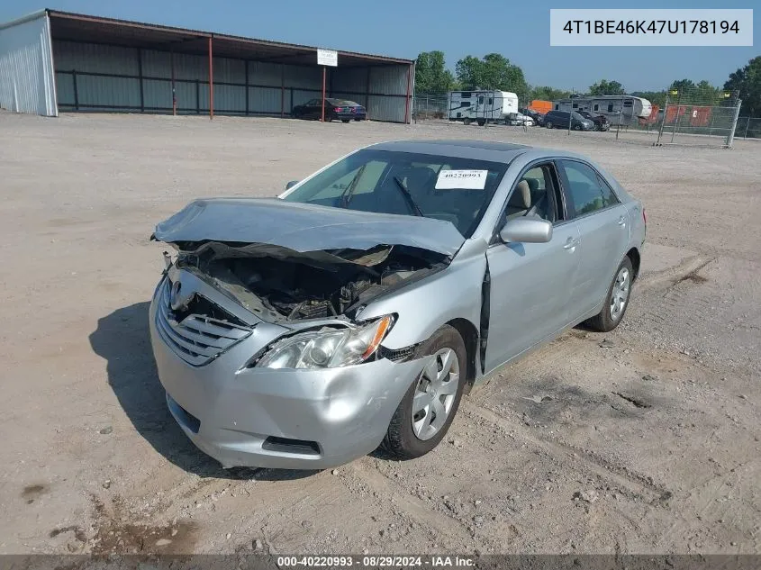 2007 Toyota Camry Le VIN: 4T1BE46K47U178194 Lot: 40220993