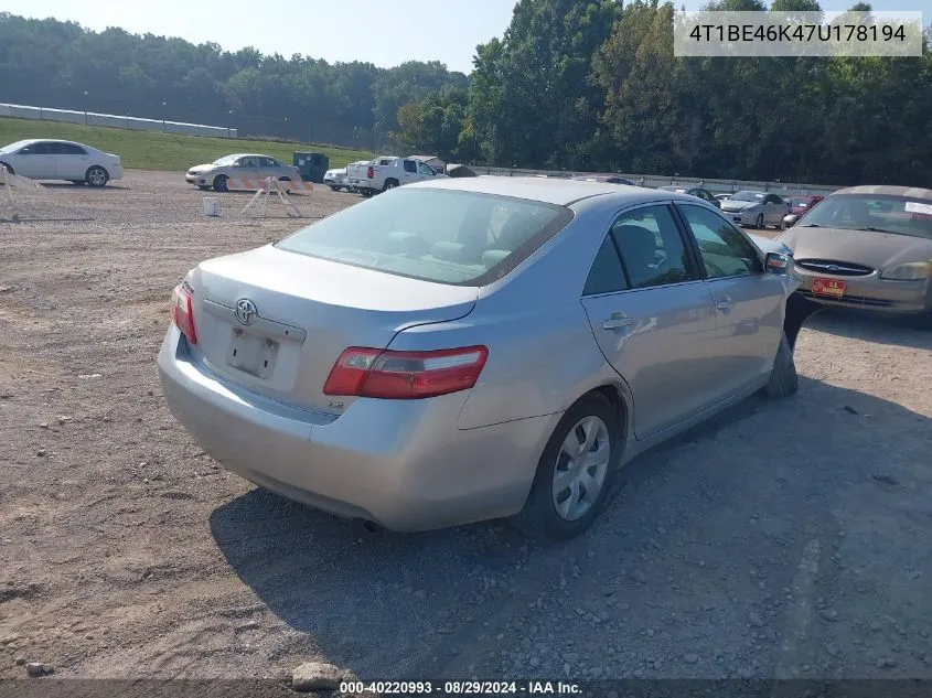 4T1BE46K47U178194 2007 Toyota Camry Le