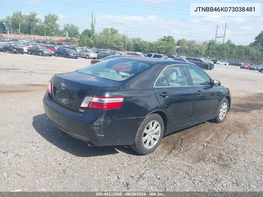 2007 Toyota Camry Hybrid VIN: JTNBB46K073038481 Lot: 40232066