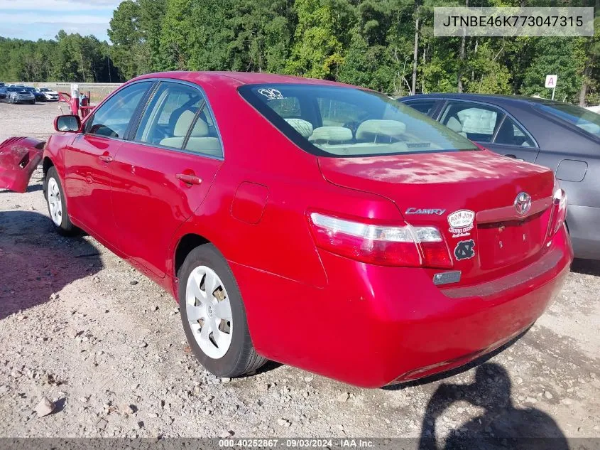 JTNBE46K773047315 2007 Toyota Camry Le