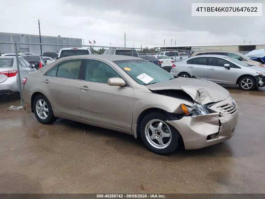 2007 Toyota Camry Le VIN: 4T1BE46K07U647622 Lot: 40285742