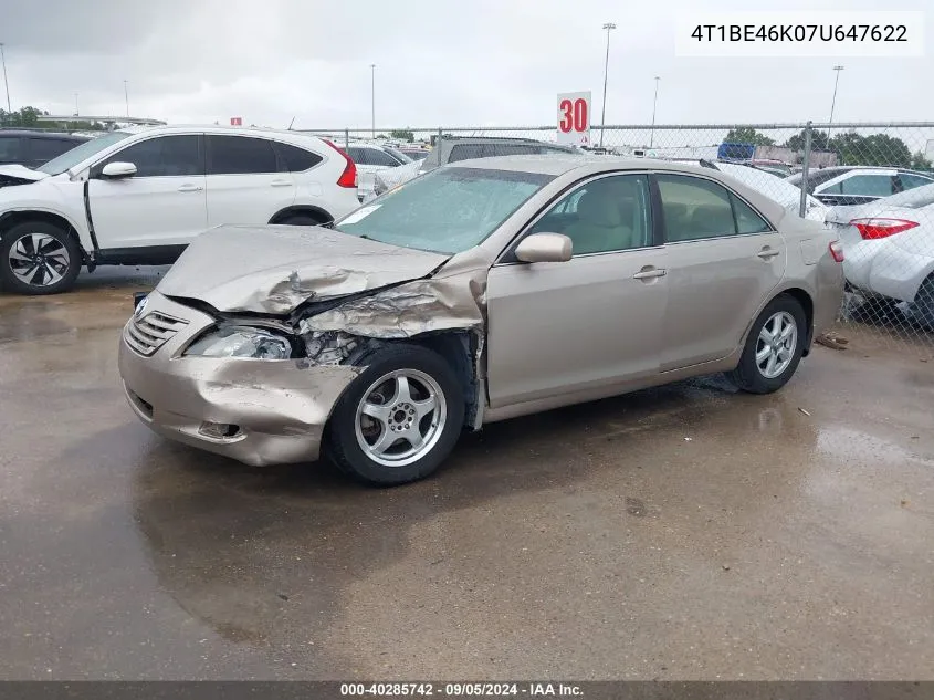 2007 Toyota Camry Le VIN: 4T1BE46K07U647622 Lot: 40285742