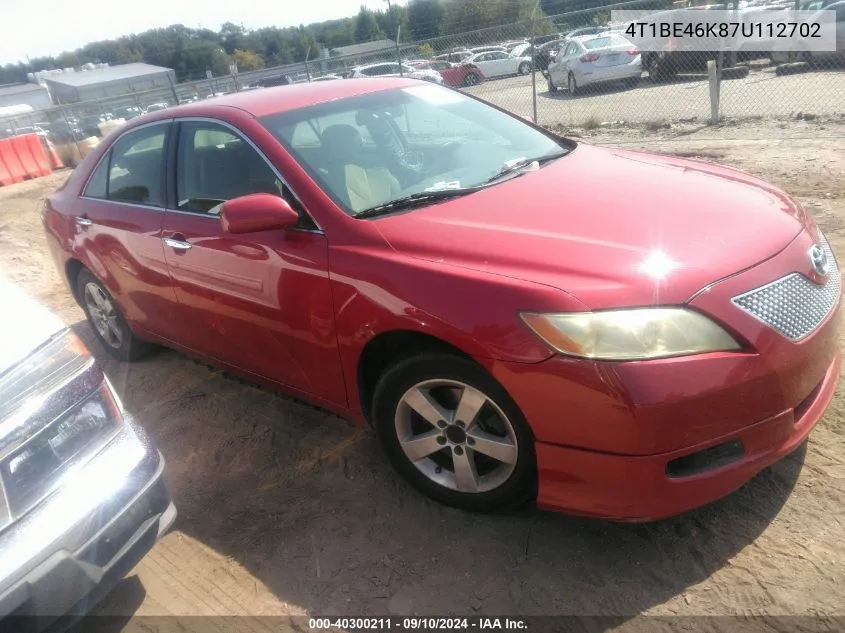 2007 Toyota Camry Le VIN: 4T1BE46K87U112702 Lot: 40300211