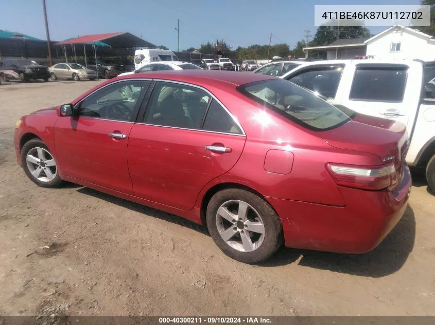 2007 Toyota Camry Le VIN: 4T1BE46K87U112702 Lot: 40300211