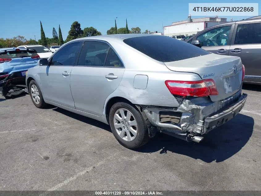 4T1BK46K77U022868 2007 Toyota Camry Xle V6