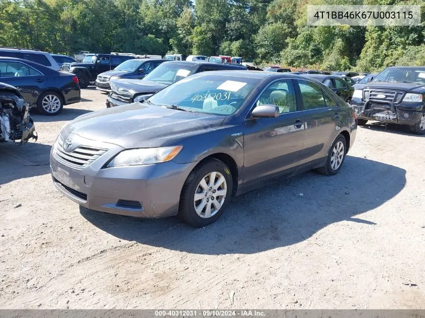 4T1BB46K67U003115 2007 Toyota Camry Hybrid Hybrid