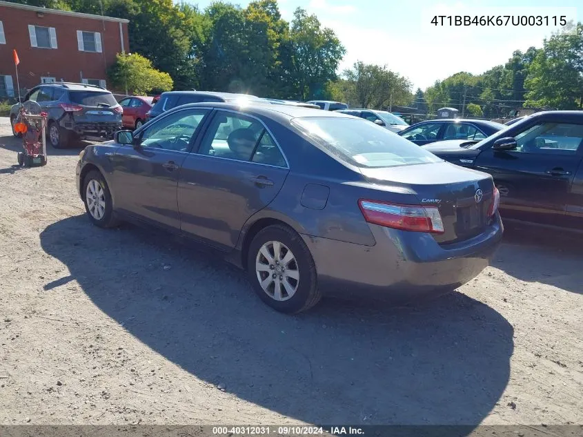 2007 Toyota Camry Hybrid Hybrid VIN: 4T1BB46K67U003115 Lot: 40312031