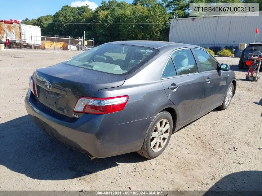 2007 Toyota Camry Hybrid Hybrid VIN: 4T1BB46K67U003115 Lot: 40312031