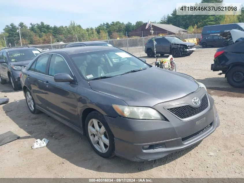 4T1BK46K37U521098 2007 Toyota Camry Se V6