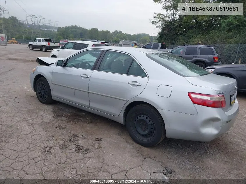 2007 Toyota Camry Ce/Le/Xle/Se VIN: 4T1BE46K87U619681 Lot: 40318005