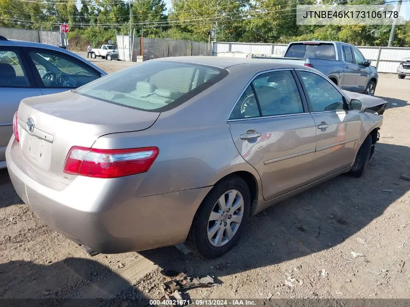 2007 Toyota Camry Ce/Le/Xle/Se VIN: JTNBE46K173106178 Lot: 40321671