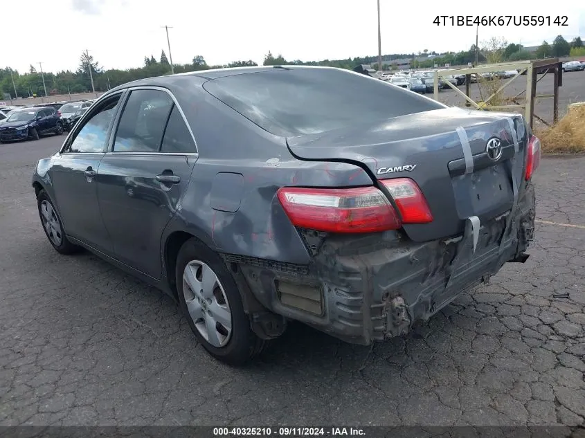 2007 Toyota Camry Le VIN: 4T1BE46K67U559142 Lot: 40325210