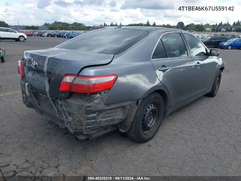 4T1BE46K67U559142 2007 Toyota Camry Le