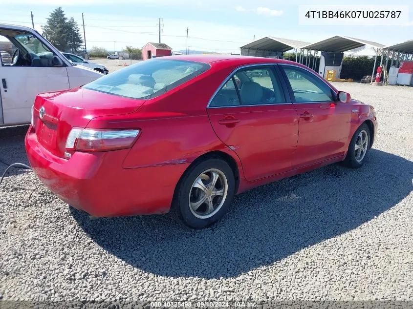 2007 Toyota Camry Hybrid VIN: 4T1BB46K07U025787 Lot: 40325498