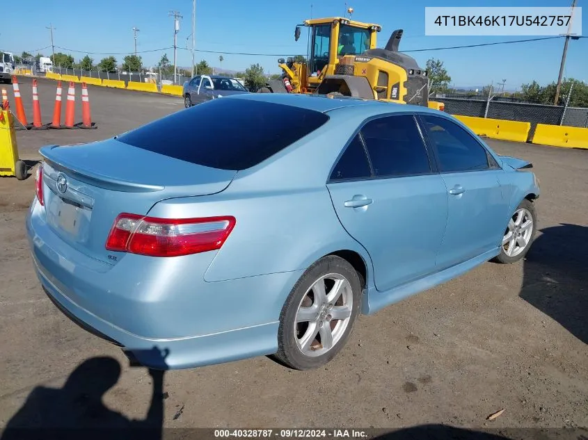 2007 Toyota Camry Se V6 VIN: 4T1BK46K17U542757 Lot: 40328787