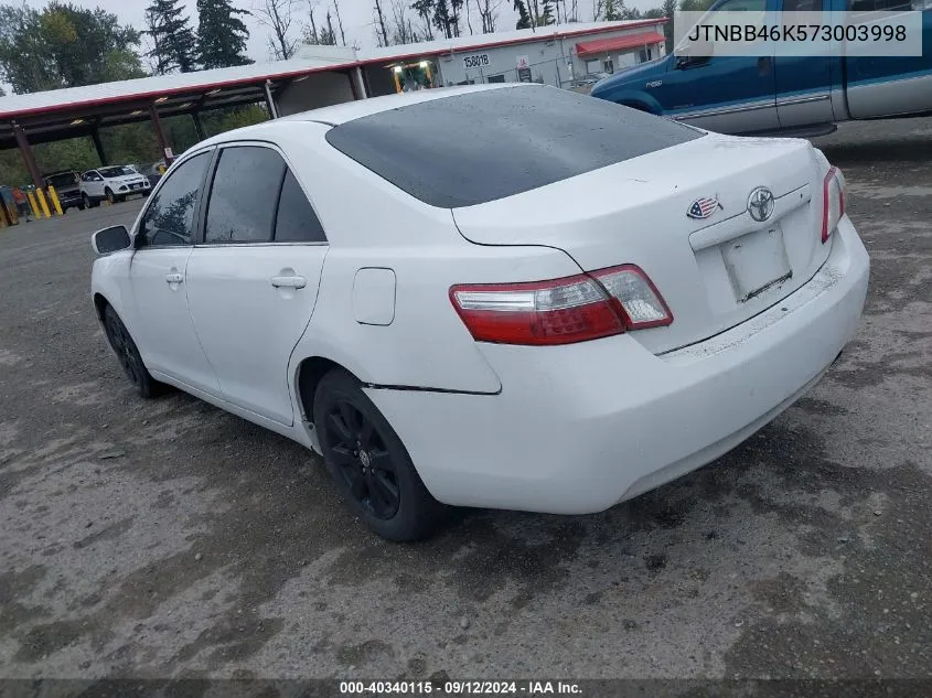 2007 Toyota Camry Hybrid Hybrid VIN: JTNBB46K573003998 Lot: 40340115