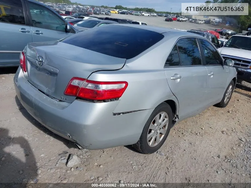 2007 Toyota Camry Xle V6 VIN: 4T1BK46K47U516363 Lot: 40350062