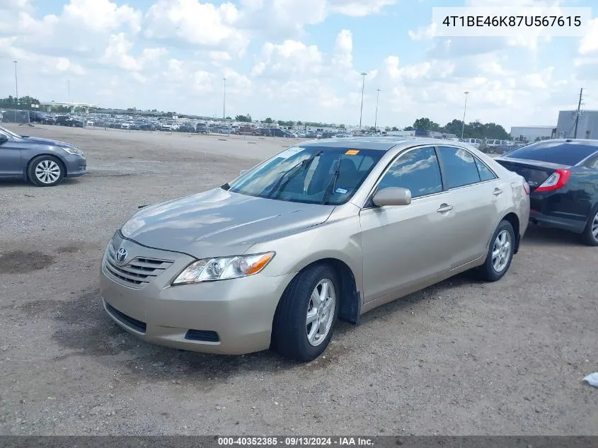 2007 Toyota Camry Le VIN: 4T1BE46K87U567615 Lot: 40352385