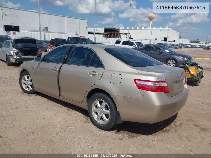 2007 Toyota Camry Le VIN: 4T1BE46K87U567615 Lot: 40352385