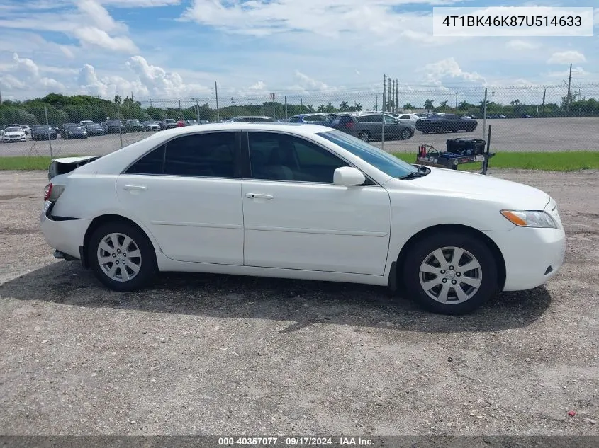 4T1BK46K87U514633 2007 Toyota Camry Xle V6