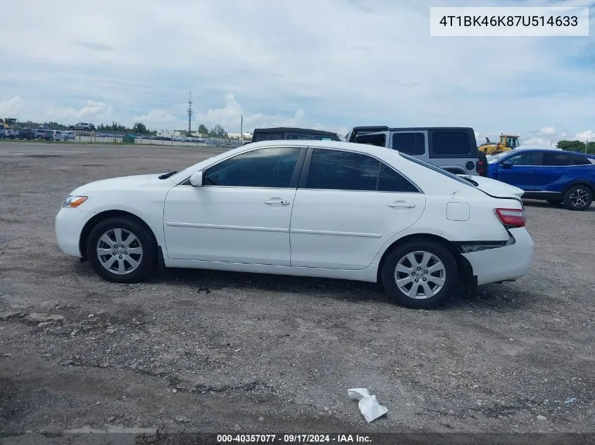 4T1BK46K87U514633 2007 Toyota Camry Xle V6