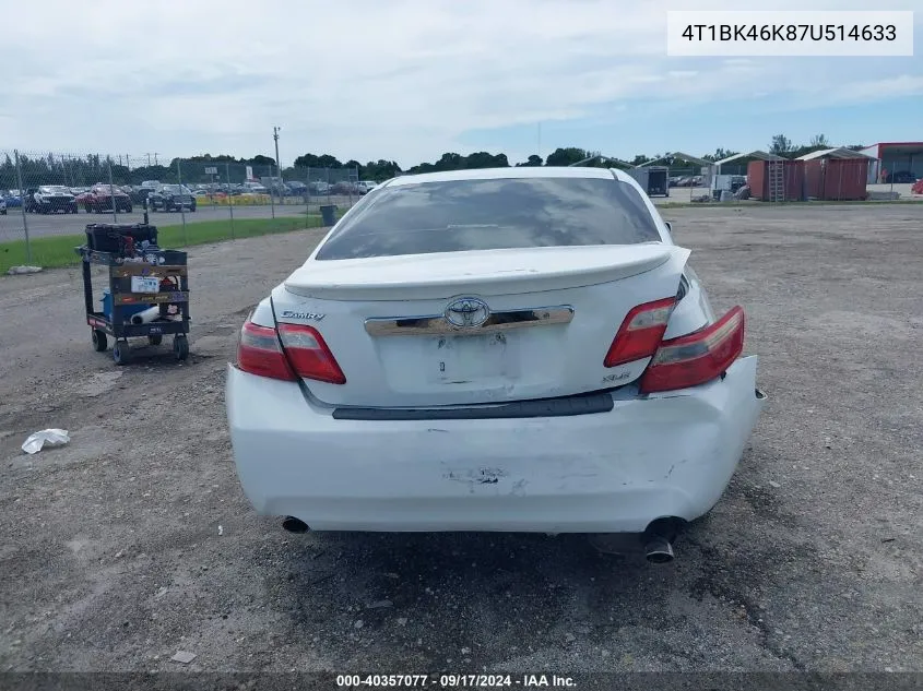 4T1BK46K87U514633 2007 Toyota Camry Xle V6