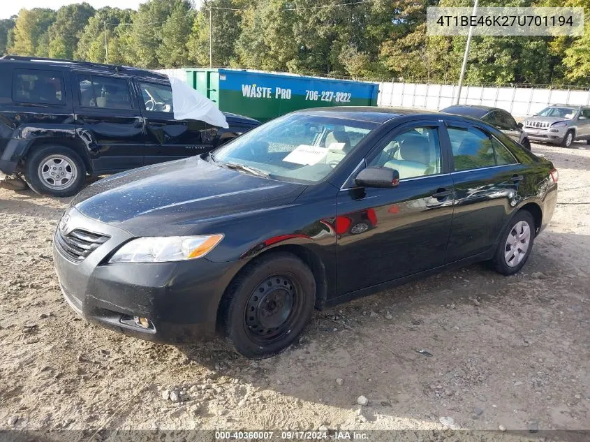 2007 Toyota Camry Le VIN: 4T1BE46K27U701194 Lot: 40360007