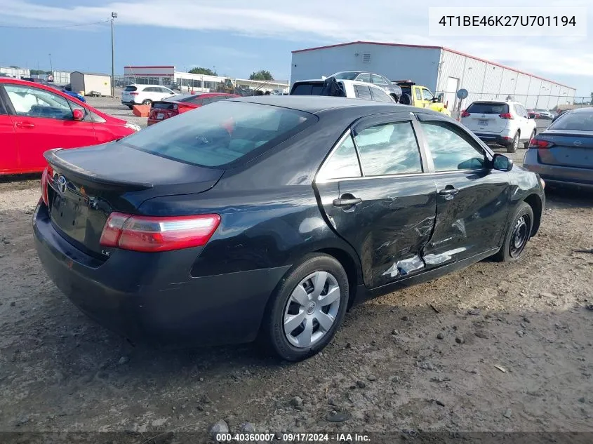 2007 Toyota Camry Le VIN: 4T1BE46K27U701194 Lot: 40360007