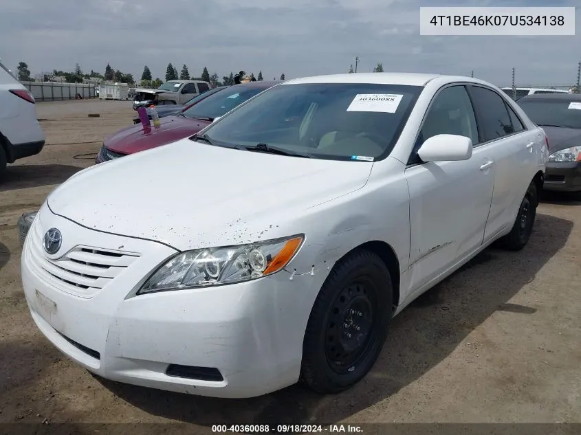 2007 Toyota Camry Ce VIN: 4T1BE46K07U534138 Lot: 40360088