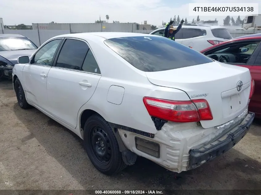 2007 Toyota Camry Ce VIN: 4T1BE46K07U534138 Lot: 40360088