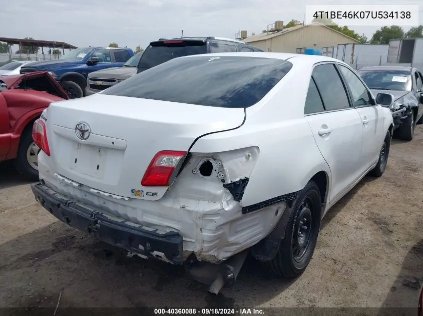 2007 Toyota Camry Ce VIN: 4T1BE46K07U534138 Lot: 40360088