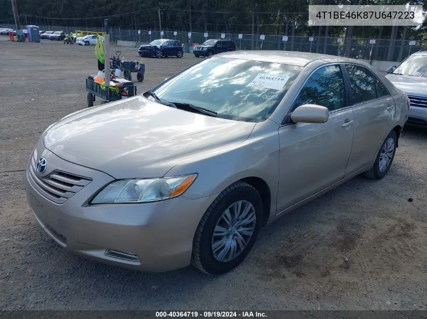 2007 Toyota Camry Le VIN: 4T1BE46K87U647223 Lot: 40364719