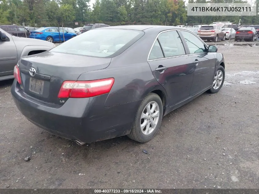 4T1BK46K17U052111 2007 Toyota Camry Le V6