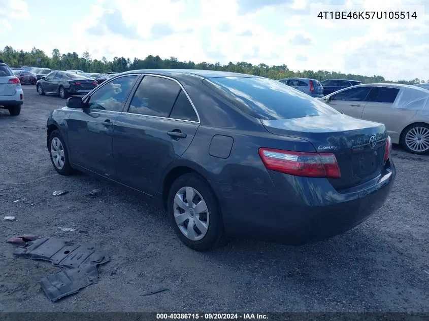 4T1BE46K57U105514 2007 Toyota Camry Le