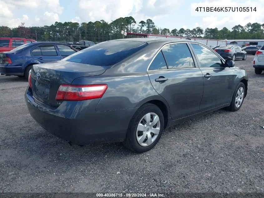 2007 Toyota Camry Le VIN: 4T1BE46K57U105514 Lot: 40386715